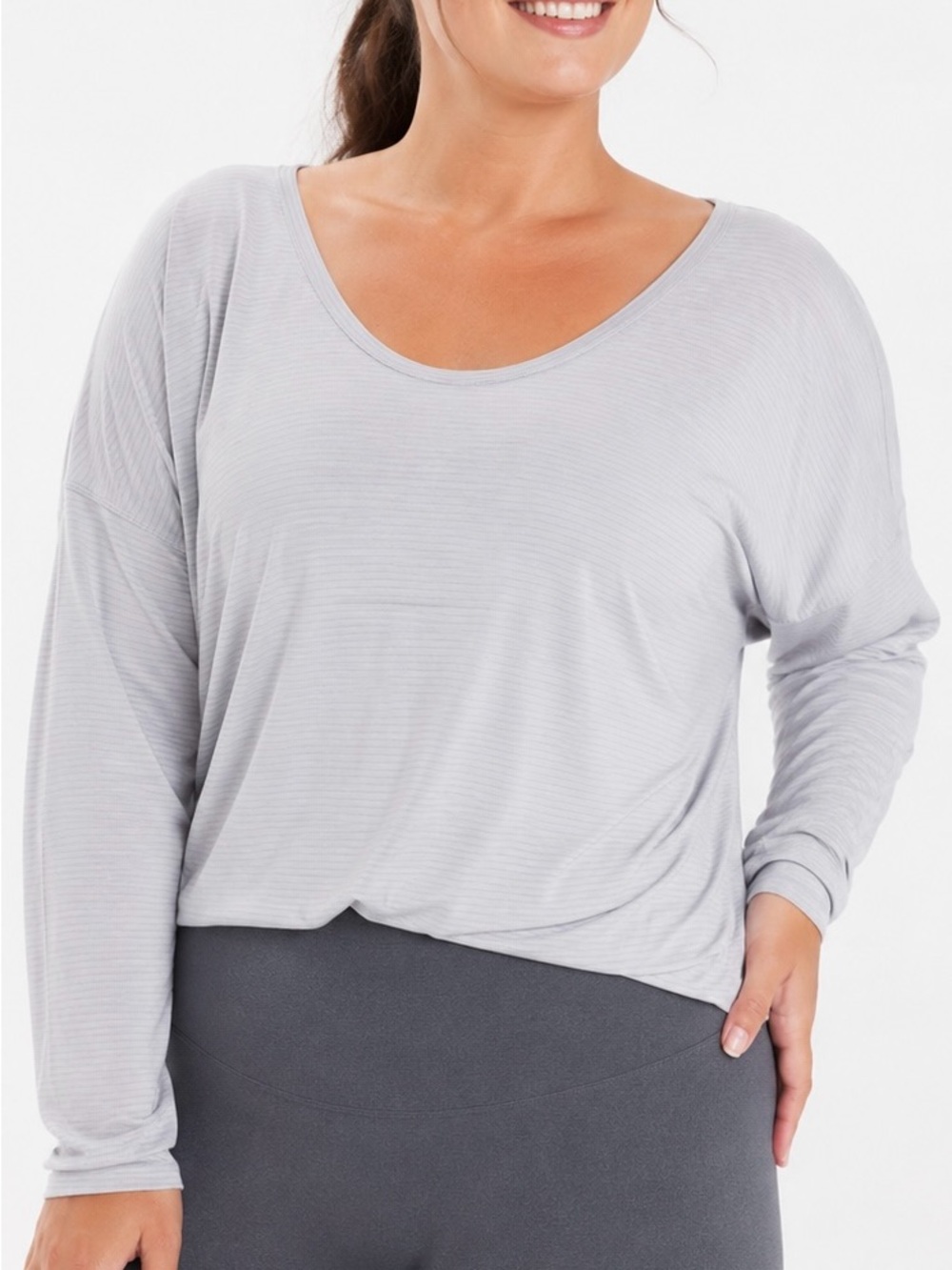 Lululemon Lost In Pace LS Top Arctic Ice Grey Jacquard Stripe Semi Sheer 12